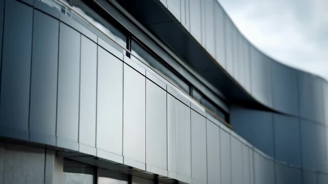 Medium shot capturing aluminum architectural facade roll forming emphasizing lightweight metal panels being shaped and installed for contemporary urban buildings