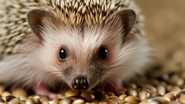 Ultra HD hedgehog close-up portrait with detailed quills and tiny shiny eyes, ultra-realistic macro look, 4k.