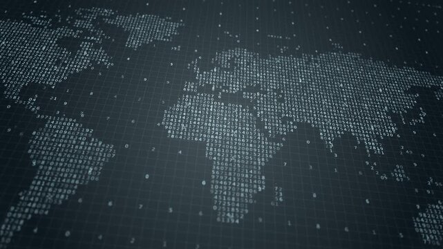 Seamless Digital World Map with Animated Data Numbers and Grid for Global Technology and Connectivity Concepts