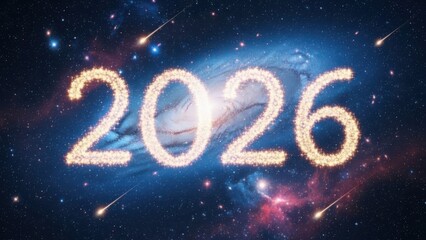 Happy new year 2026 celebration in space