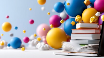Creative Digital Education Concept with Laptop and Vibrant Colorful Elements