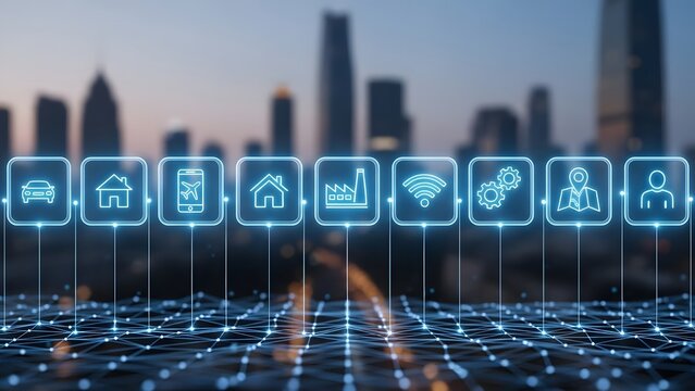 Internet of things technology connecting various devices and services across a smart city network. Smart life concept for future urban development. - Powered by Adobe