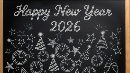 Happy new year 2026 celebrations on blackboard