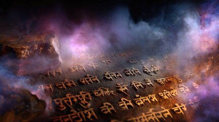 Ancient Manuscript Surrounded by Cosmic Mist and Ethereal Light in a Mystical Setting