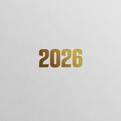 Golden 2026 Numbers on White Background Texture, New Year Concept.
