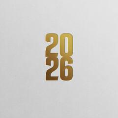 Golden 2026 Numbers on White Background Texture, New Year Concept.