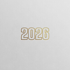 Golden 2026 Numbers on White Background Texture, New Year Concept.
