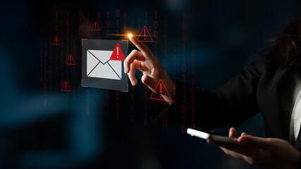 Phishing email alert concept showing digital envelope with warning sign represents data theft, network breach, and email security threats. Parse © InfiniteFlow