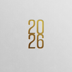 Golden 2026 Numbers on White Background Texture, New Year Concept.