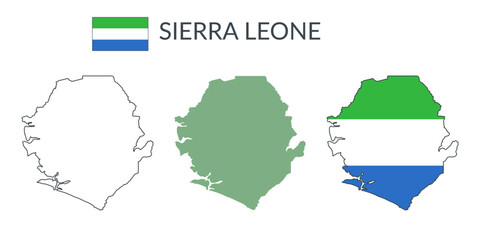 Sierra Leone geographical borders isolated on white background. Flag of Sierra Leone. Vector flat cliparts.