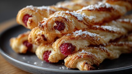 D&eacute;licieux sacristains feuillet&eacute;s aux fruits rouges saupoudr&eacute;s de sucre
