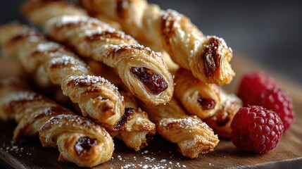 D&eacute;licieux feuillet&eacute;s spiral&eacute;s &agrave; la confiture accompagn&eacute;s de framboises