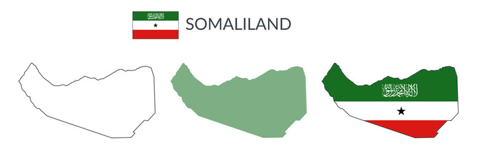 Somaliland geographical borders isolated on white background. Flag of Somaliland. Vector flat cliparts.