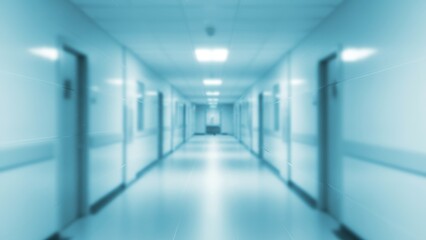 Fototapeta premium Workers silhouette in hospital corridor, unfocused background. corridor in hospital