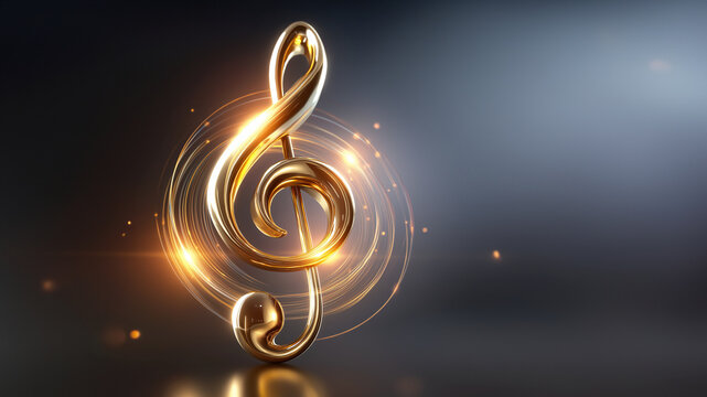 Goldener Notenschl&uuml;ssel mit Lichteffekten und kosmischem Hintergrund