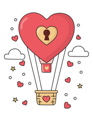 Heart Shaped Hot Air Balloon with Keyhole Illustration