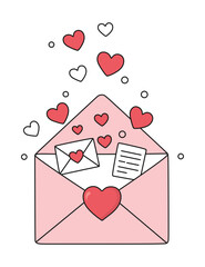 Cute Pink Love Letter with Hearts Illustration