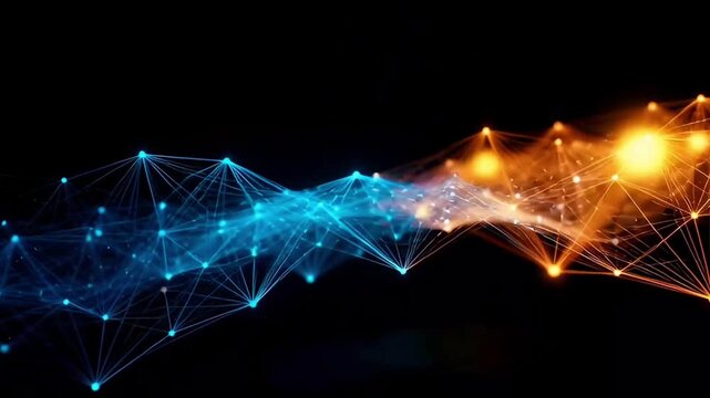 Abstract blue digital network with glowing nodes representing technology and connection