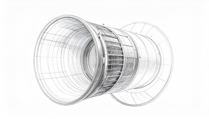 Technical drawing of a cylindrical engine component, wireframe style