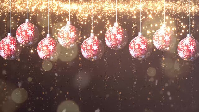 Abstract red and white christmas ball wth bokeh particles, snow fall overlay backdrop background loop smooth animation