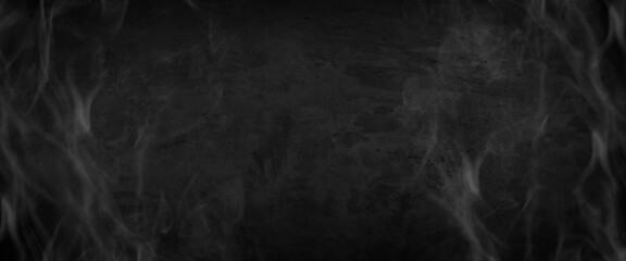 Dramatic background featuring ethereal transparent white smoke swirling against dark weathered cement wall. Perfect for moody industrial or mysterious design themes and textured backdrops