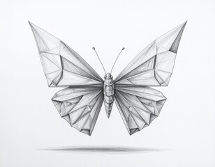 A geometric butterfly rendered in pencil, delicate and symmetrical