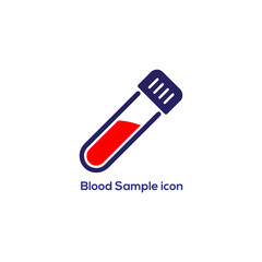 Blood Sample Icon with Test Tube and Red Fluid for Medical Lab Analysis, Diagnostics, Healthcare Apps and Infographics Design

