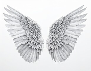 Obraz premium Two large, feathery wings spread open against a clean white backdrop