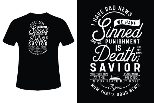 Black t shirt with religious quote design sinned punishment is death savior graphic