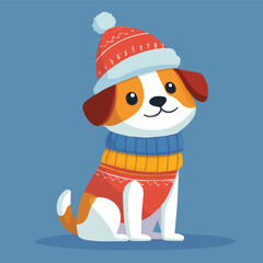 Cute dog wearing Santa hat and Christmas outfit