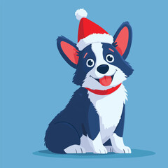Cute dog wearing Santa hat and Christmas outfit