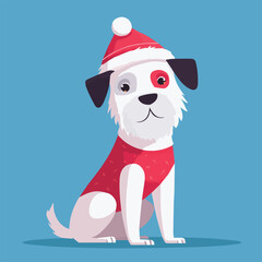 Cute dog wearing Santa hat and Christmas outfit