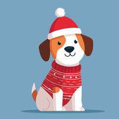 Cute dog wearing Santa hat and Christmas outfit