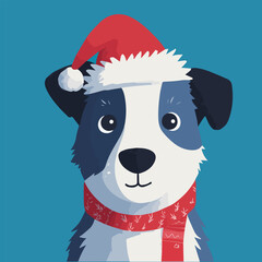 Cute dog wearing Santa hat and Christmas outfit