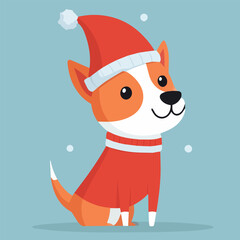 Cute dog wearing Santa hat and Christmas outfit
