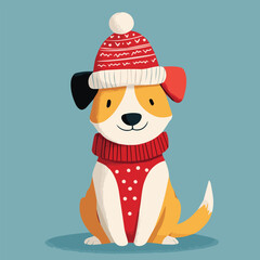 Cute dog wearing Santa hat and Christmas outfit
