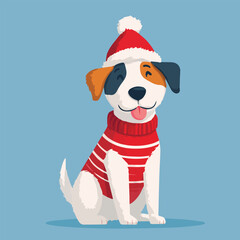 Cute dog wearing Santa hat and Christmas outfit