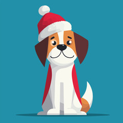Cute dog wearing Santa hat and Christmas outfit