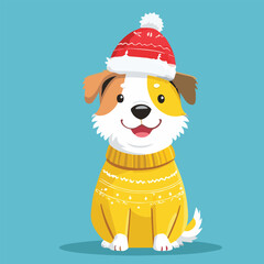 Cute dog wearing Santa hat and Christmas outfit