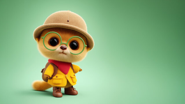 Lustige 3D Affenfigur mit gelbem Outfit vor mintgr&uuml;nem Hintergrund