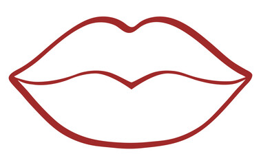 A simple, stylized line art graphic depicting the outline of closed lips in a rich, reddish-brown color against a plain white background
