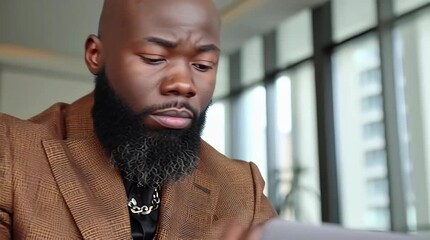 Thoughtful African Business Man Ponders Strategy - Portrait of a Stylish Executive Considering Next Steps in Modern Office Setting