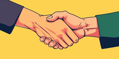 Two hands clasp in a firm handshake, symbolized by vector art,  deal,  trust