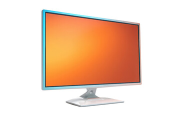 White computer monitor with orange gradient screen on black background display technology