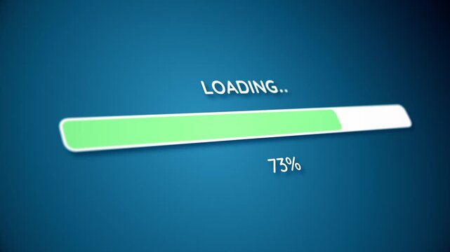 Digital Loading Progress Bar Animation with Percentage Display on Blue Screen