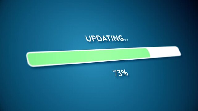 Blue System Software Update Progress Bar with Percentage from Updating to 100% Completed, Modern Digital Loading Interface Loop