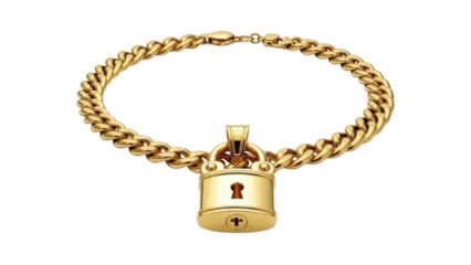 Gold curb chain bracelet with padlock pendant jewelry