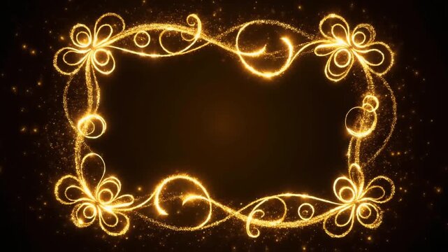 Elegant Shimmering Golden Baroque Frame Drawing Motion Background.