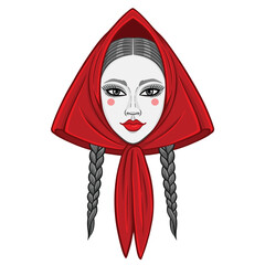 Girl in a red headscarf. Vector illustration Isolated.