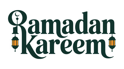 Ramadan Kareem: A stylized and elegant inscription featuring crescent moon and lanterns, exuding a sense of reverence and celebratory ambiance, perfect for conveying seasonal greetings.